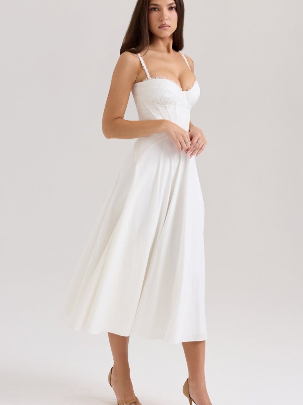 House of CB Steffani White Corset Midi Sundress Size Small Regular Cup